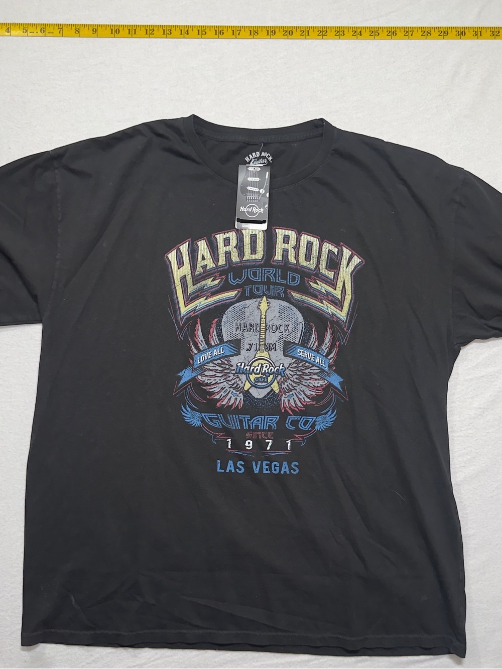 Hard Rock Cafe Black Las Vegas Graphic Tee with Multi-Color Guitar Design